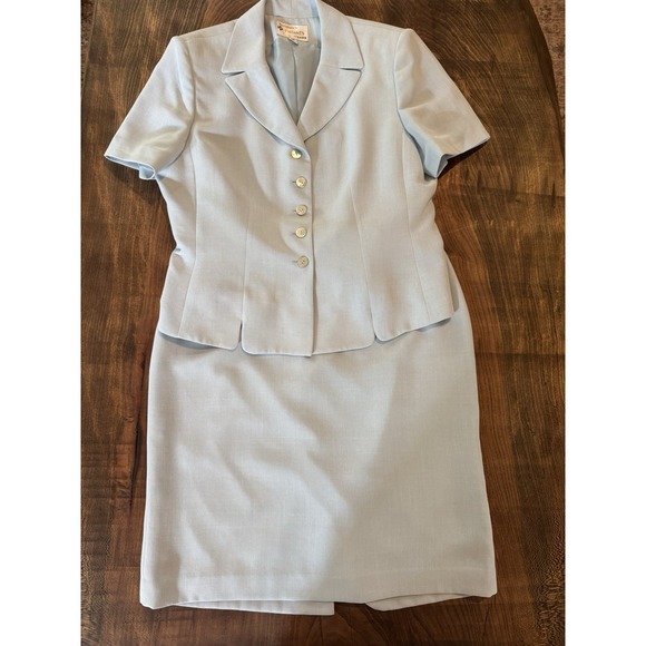 KASPER LeSuit 14 Petite Pastel Blue Short Sleeve Skirt Suit - Picture 1 of 7